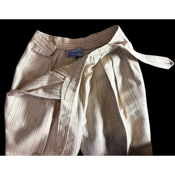 Vintage Cleveland 70s high waisted Wide Leg Slub cotton Striped Pants size 5 - Picture 3 of 14